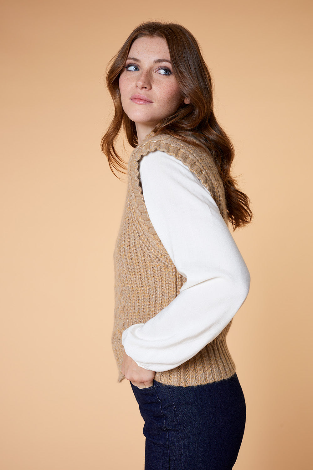 TIMY - Pull light gold en tricot sans manches