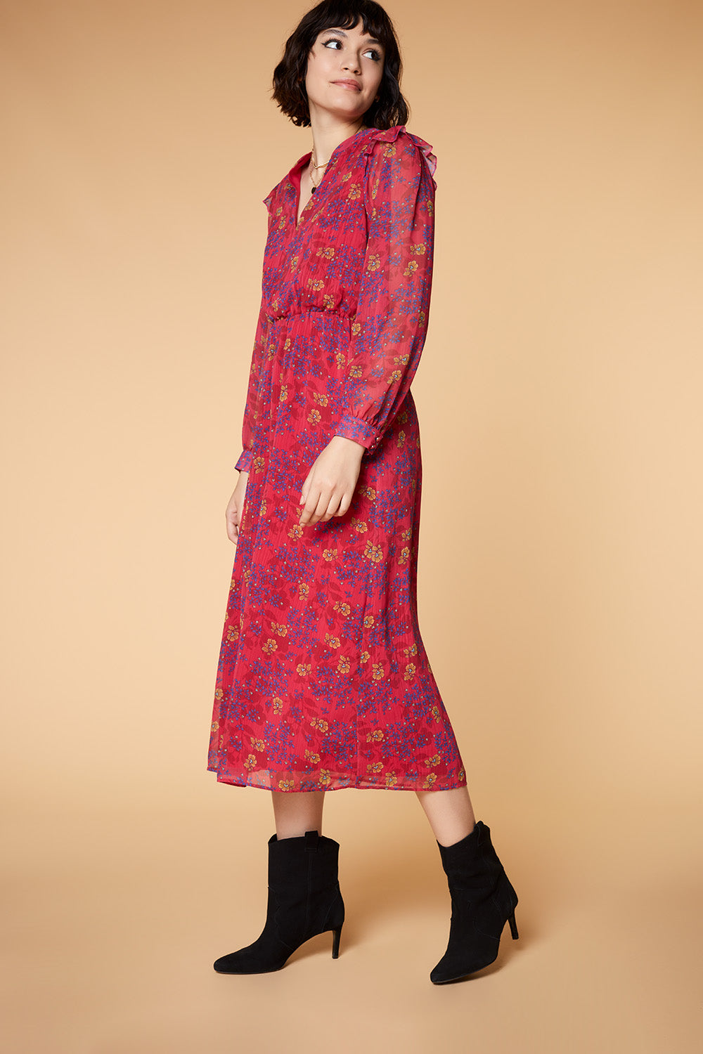 RAIN Robe longue fuchsia imprim floral 70 s