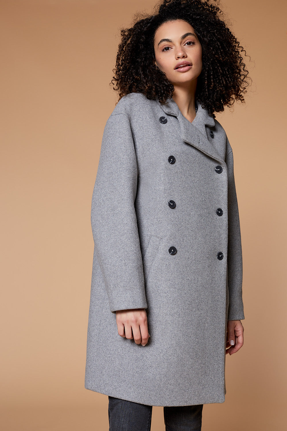 DUARTE - Manteau gris en lainage avec col debout