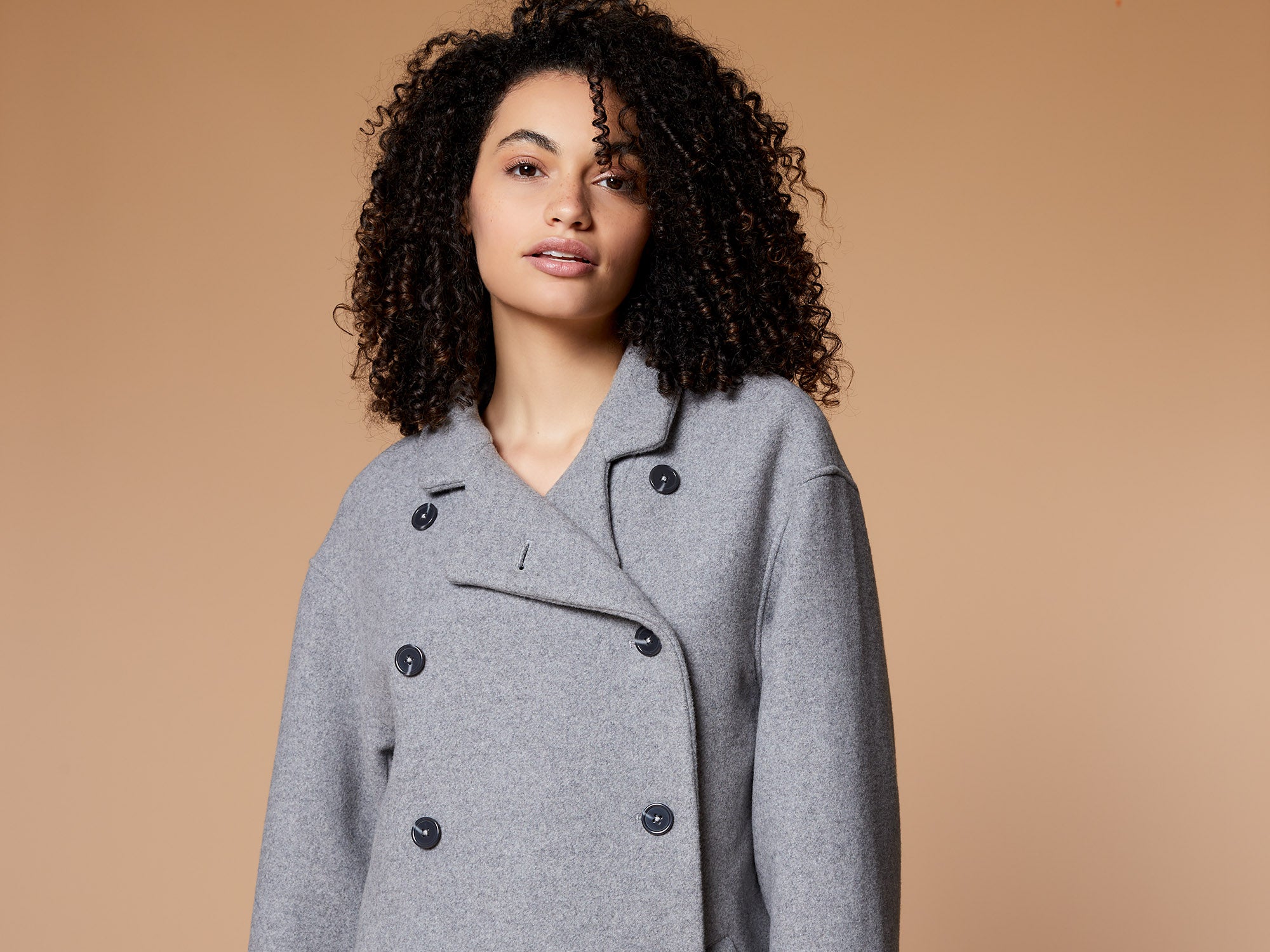 DUARTE - Manteau gris en lainage avec col debout