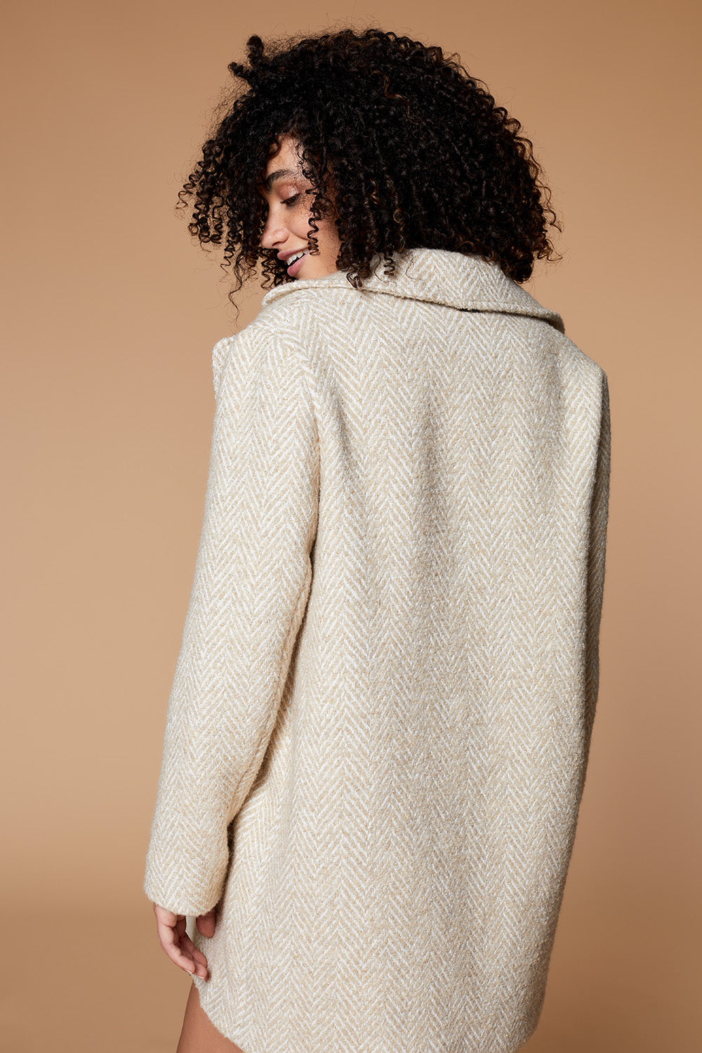 DADOU - Manteau ficelle lainage fantaisie à motif chevrons