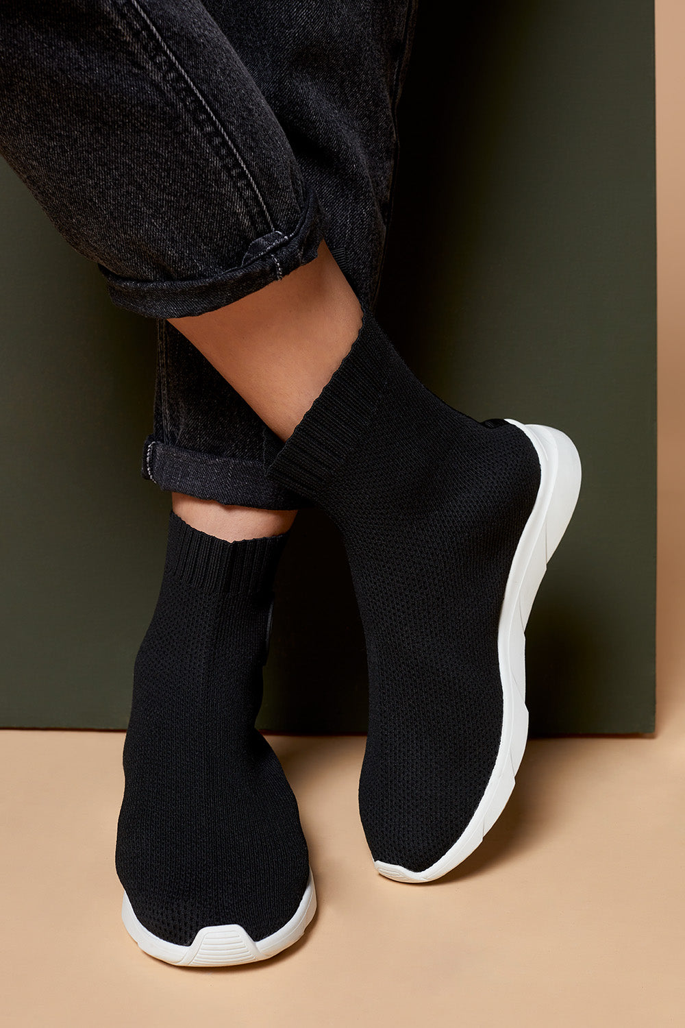 O.JACOU - Boots chaussettes noirs en textile