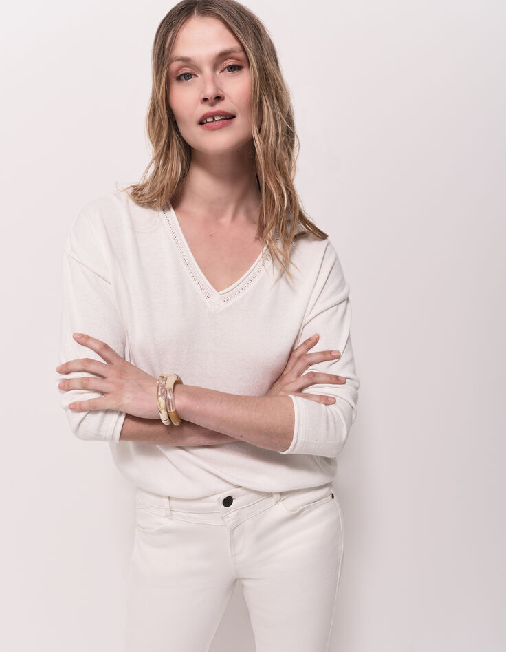 TZAR - Pull écru tricot fin avec danseuse dos-2