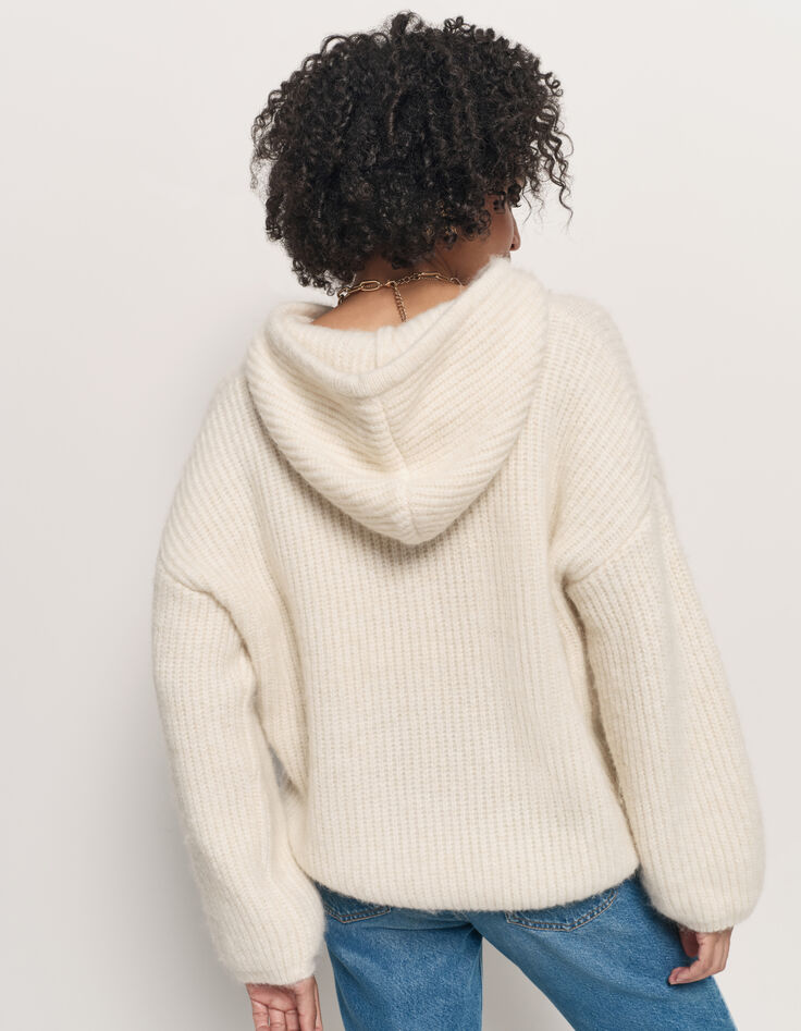 TWILL - Pull écru à capuche tricot côtelé-3 TWILL - Pull écru à capuche tricot côtelé-3