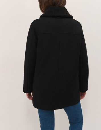 DORA - Manteau mi-long noir col amovible sherpa-4