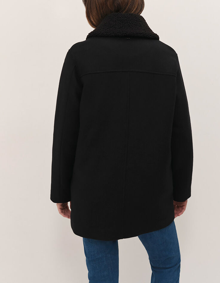 DORA - Manteau mi-long noir col amovible sherpa-4