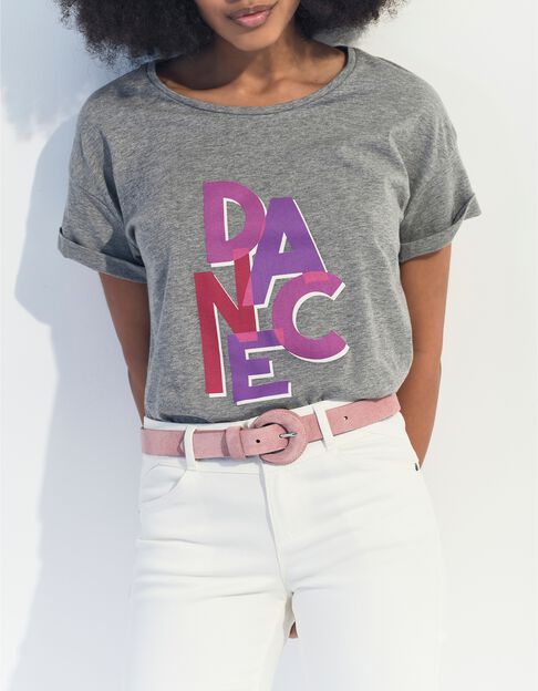 MEIRY - T-shirt gris coton bio message  - One Step