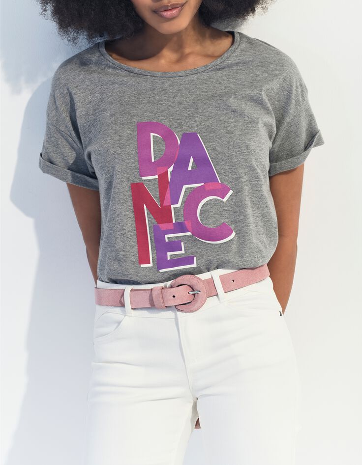 MEIRY - T-shirt gris coton bio message -1