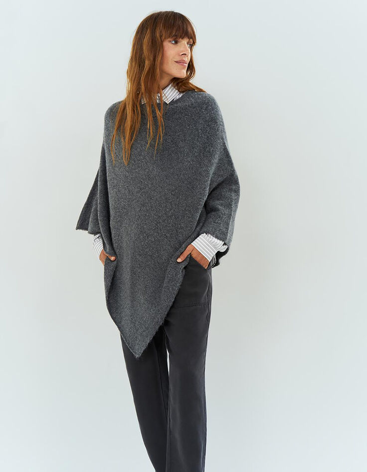 ALAMO - Poncho gris en tricot-3