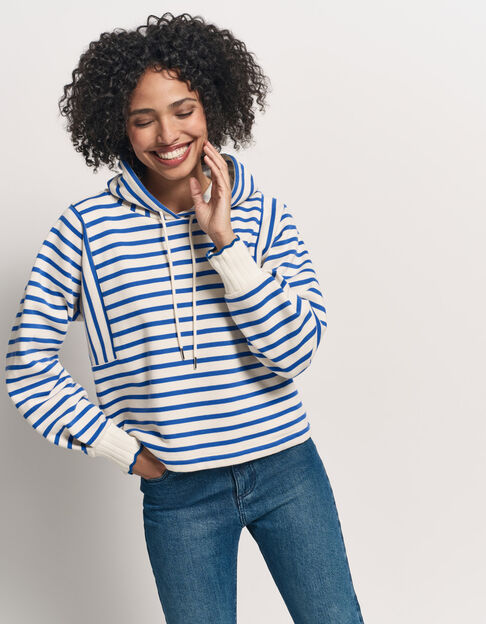 MAT - Sweat à capuche rayé bleu coton bio brodé danseuse - One Step