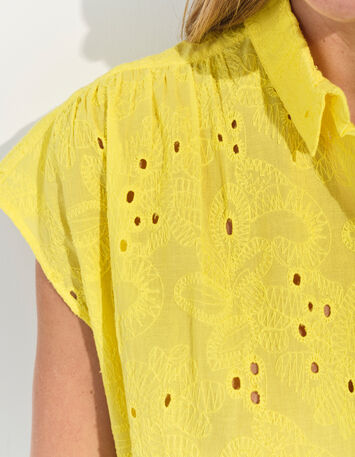 COATI - Chemise jaune broderie anglaise ton sur ton -4