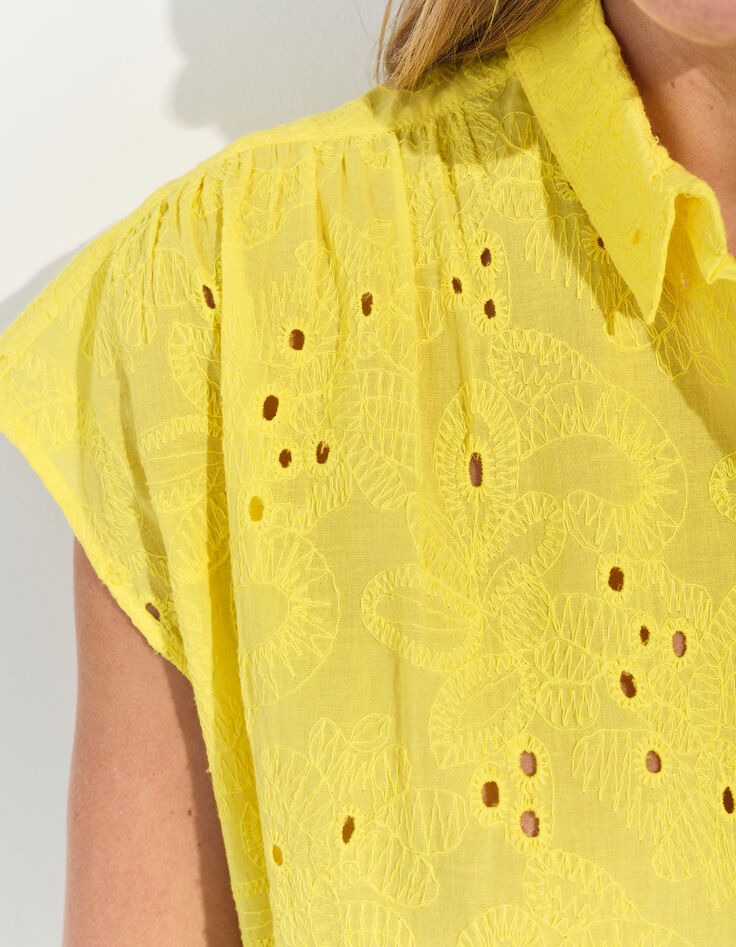COATI - Chemise jaune broderie anglaise ton sur ton -4
