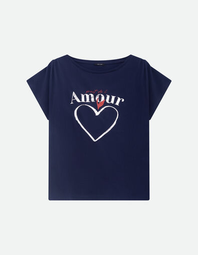 MINOS - T-shirt marine coton bio visuel c&oelig;ur et message  - One Step