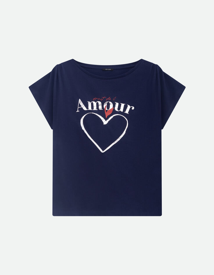 MINOS - T-shirt marine coton bio visuel c&oelig;ur et message -1