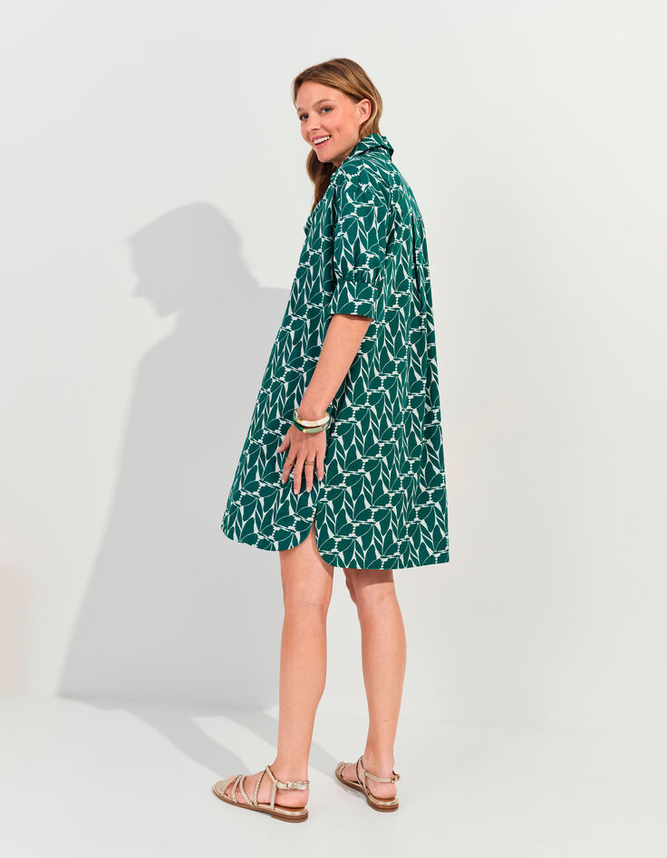 REACH - Robe chemise verte imprimé feuillage arty -3