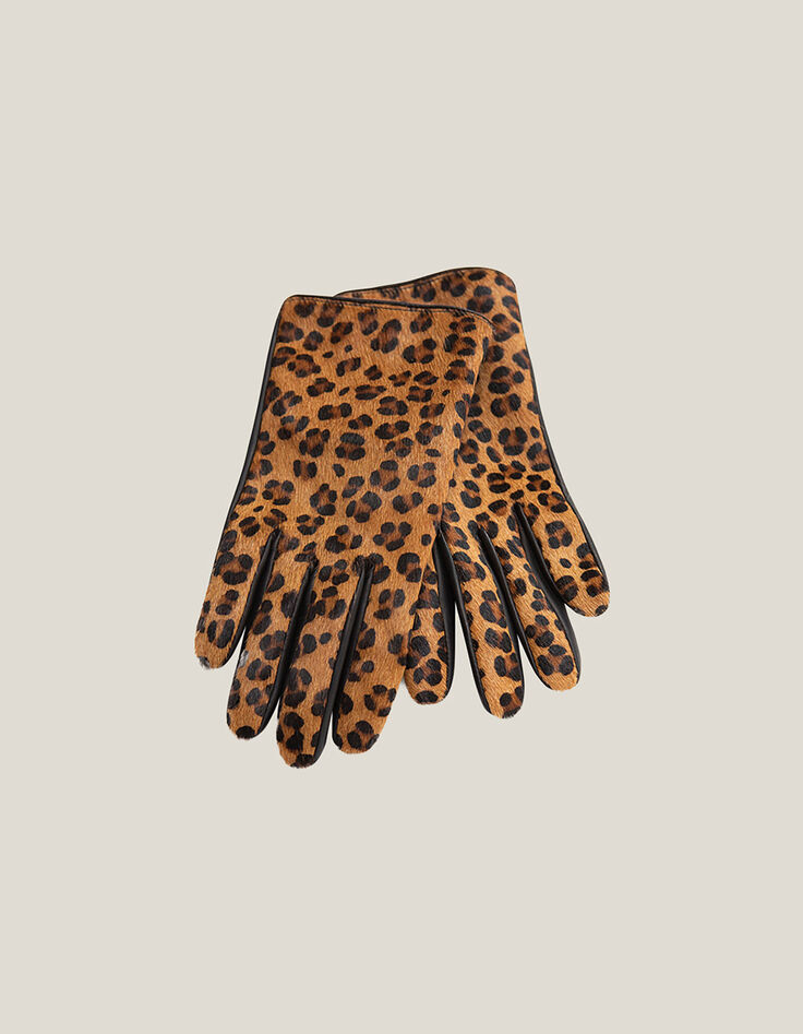 ASTRIO - Gants toffee cuir effet poulain à motif léopard-4