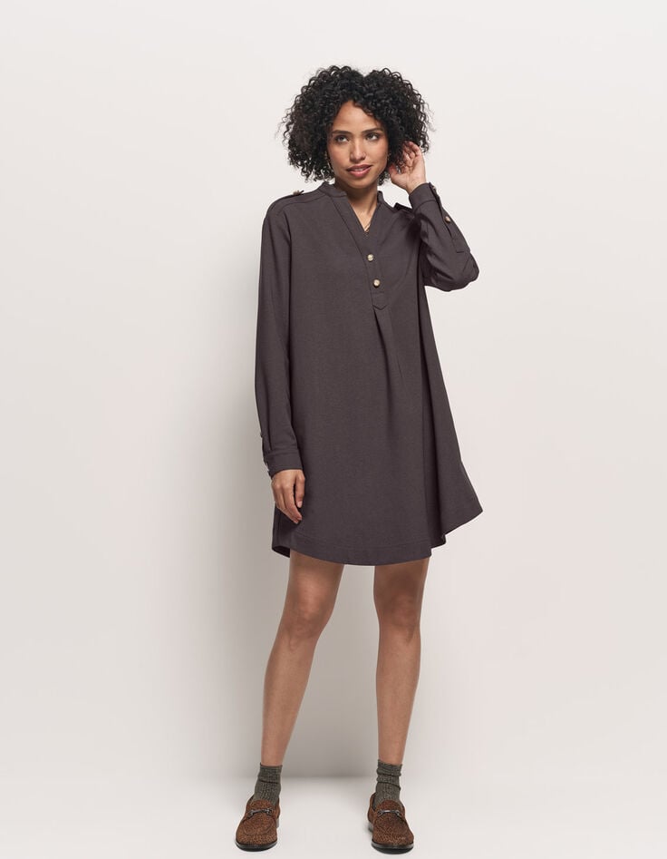 RUSHY - Robe grise upcyclée esprit militaire-1 RUSHY - Robe grise upcyclée esprit militaire-1