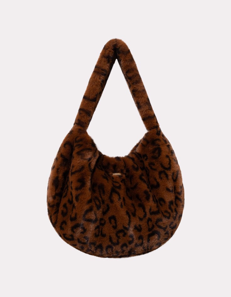 AMYAS - Sac à main camel motif léopard-1