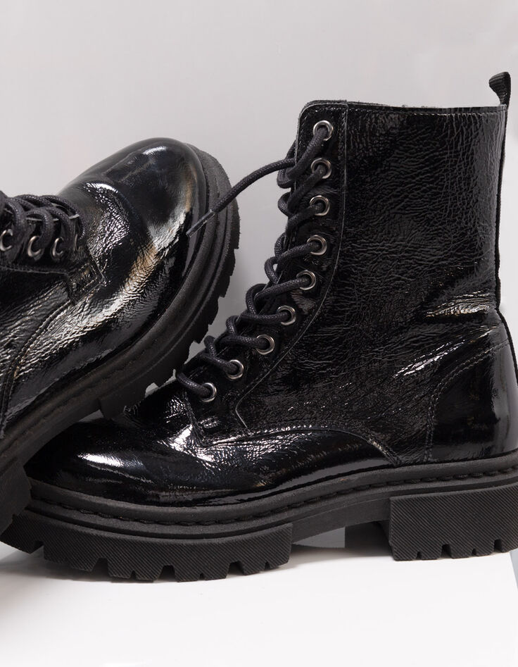 O.MARDA - Boots  à lacet noirs cuir verni-6