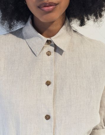 REACH - Robe chemise beige chin&eacute; en lin et coton -4