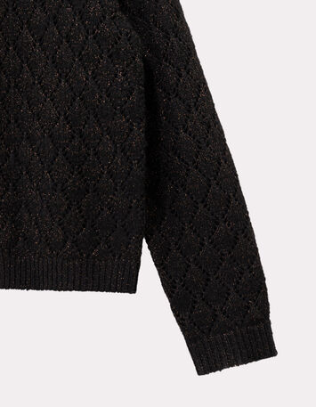 TIGER - Cardigan à capuche noir tricot ajouré lurex-3