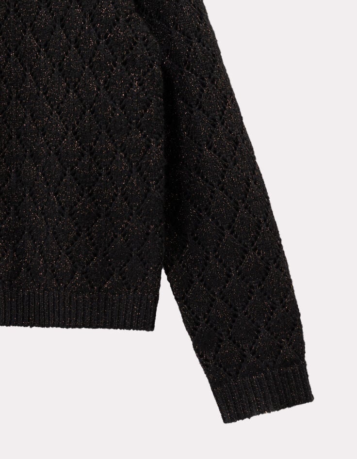 TIGER - Cardigan à capuche noir tricot ajouré lurex-3 TIGER - Cardigan à capuche noir tricot ajouré lurex-3