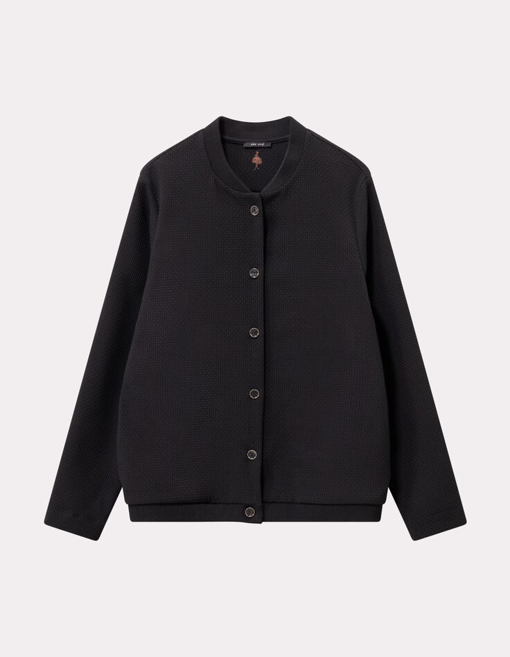 MORTON - Cardigan noir maille fantaisie forme bomber-1