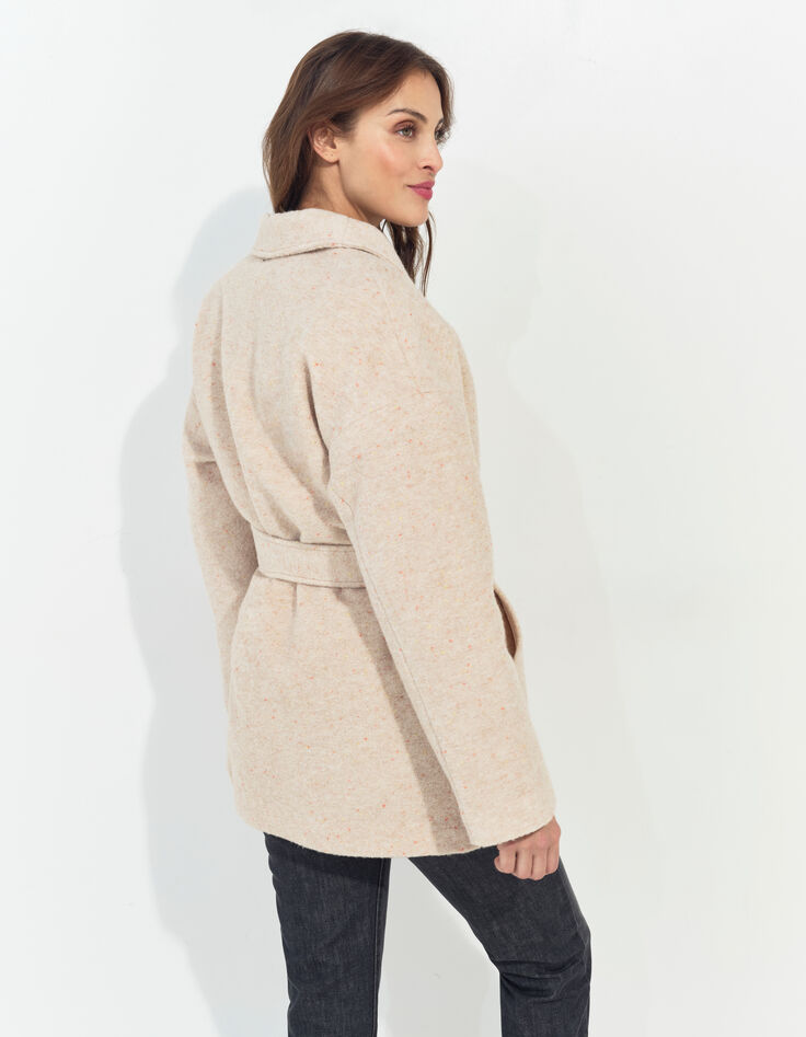 DIAZ - Manteau court ivoire lainage chiné esprit peignoir-3