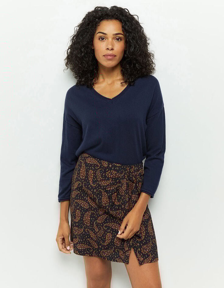 TZAR - Pull marine tricot fin avec danseuse dos-1