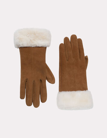 ADAM - Gants camel cuir velours bords fourrés-1
