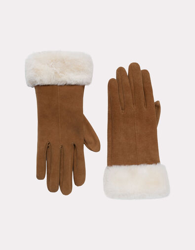 ADAM - Gants camel cuir velours bords fourrés - One Step
