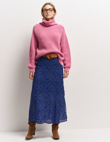 TORINO - Pull col roulé rose tricot fantaisie-6