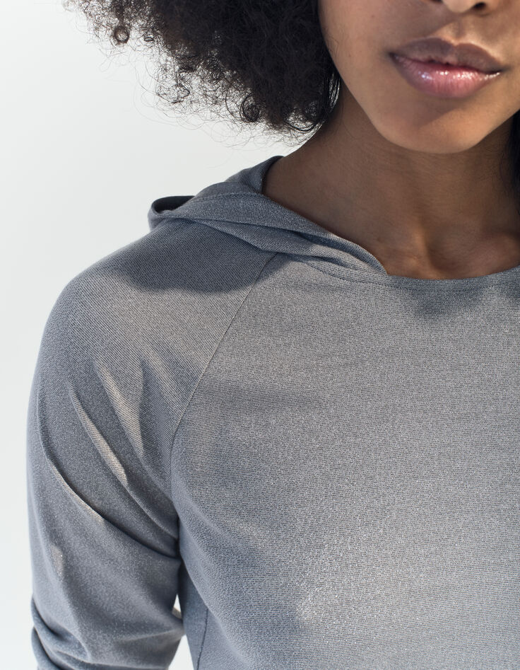 MARA - T-shirt argent à capuche maille irisée -3