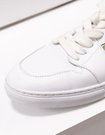 O.QUIMBO - Tennis basses blanc, kaki et doré cuir-4 O.QUIMBO - Tennis basses blanc, kaki et doré cuir-4