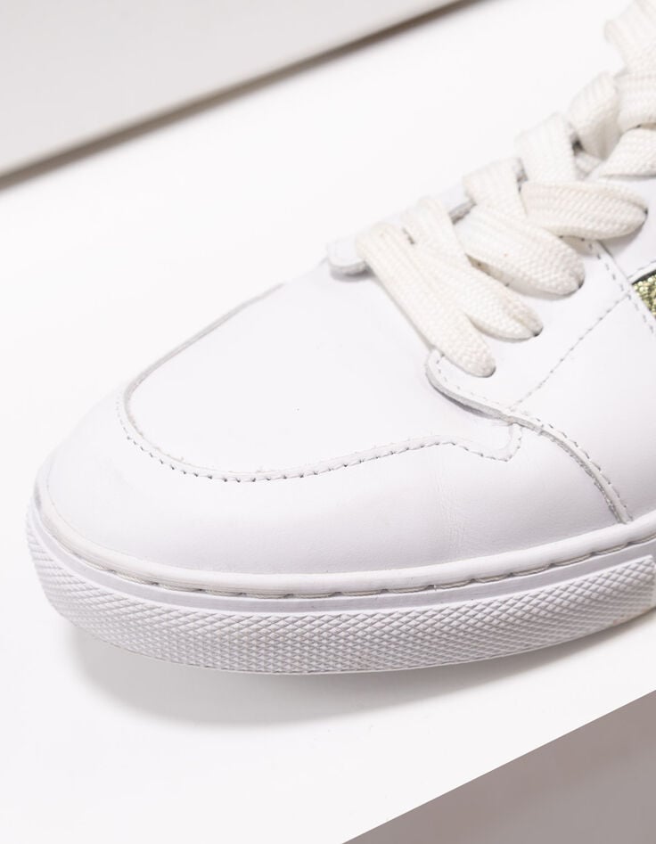 O.QUIMBO - Tennis basses blanc, kaki et doré cuir-4 O.QUIMBO - Tennis basses blanc, kaki et doré cuir-4