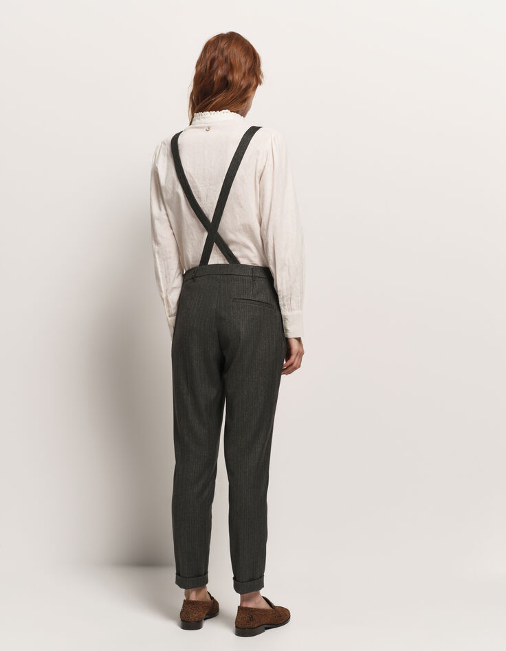 PAX - Pantalon salopette gris motif rayures lurex-4