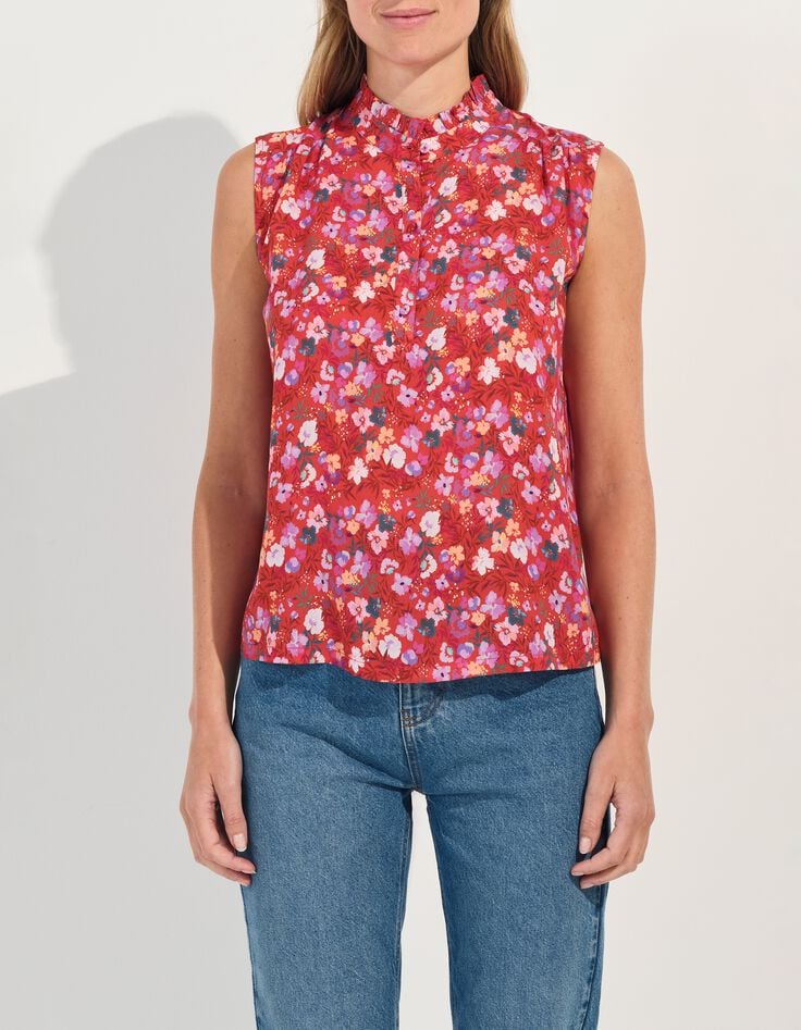 COLIBRI - Top rouge imprim&eacute; floral d'&eacute;t&eacute; -5