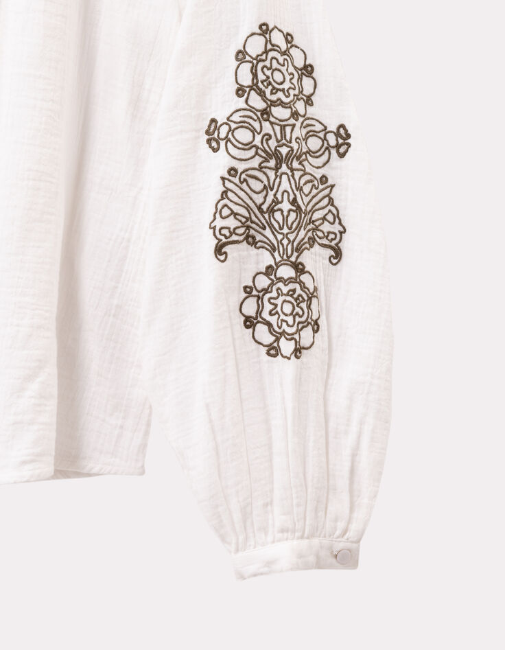 CHANCE - Blouse écrue gaze de coton bio brodée-4 CHANCE - Blouse écrue gaze de coton bio brodée-4