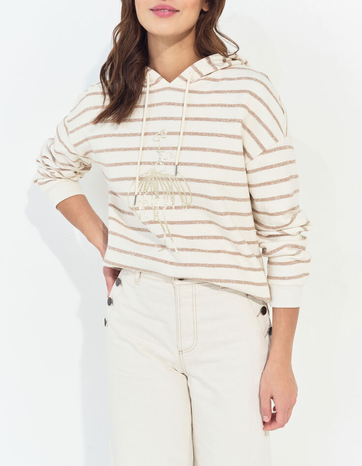 MANORI - Sweat &eacute;cru &agrave; capuche ray&eacute; danseuse dor&eacute;e-1