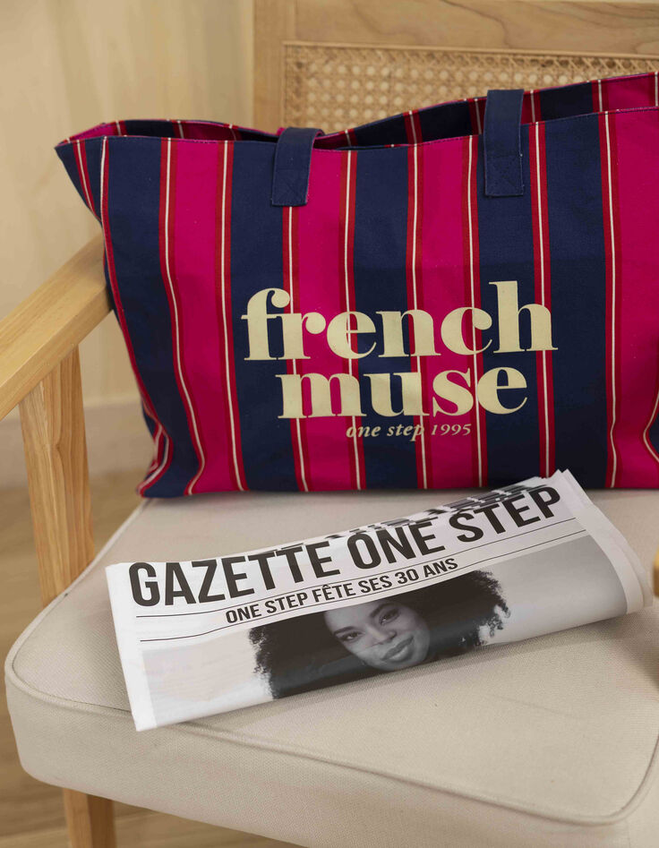 French Muse - Sac week-end à rayures bleu et rose-3 French Muse - Sac week-end à rayures bleu et rose-3