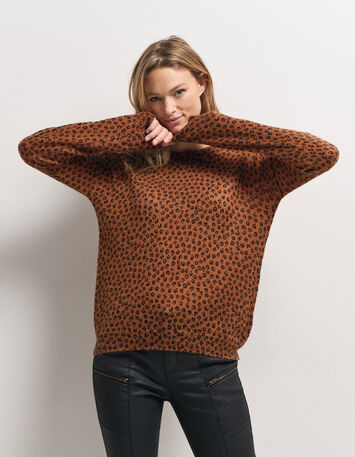 TANAGA - Pull camel tricot motif néo-fauve-2 TANAGA - Pull camel tricot motif néo-fauve-2