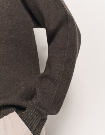 TIMON - Pull kaki à capuche tricot bordé lurex-4