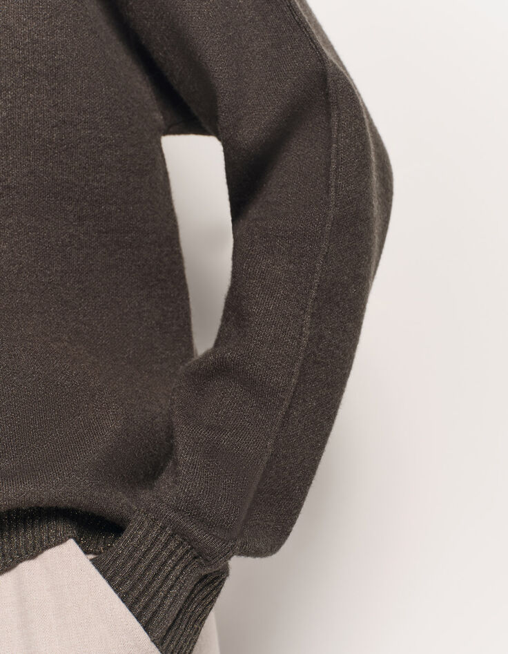 TIMON - Pull kaki à capuche tricot bordé lurex-4