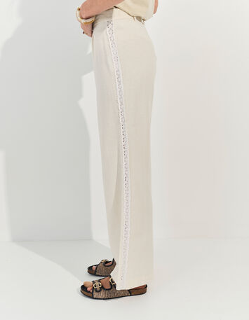 PALATIA - Pantalon blanc bandes dentelle -3
