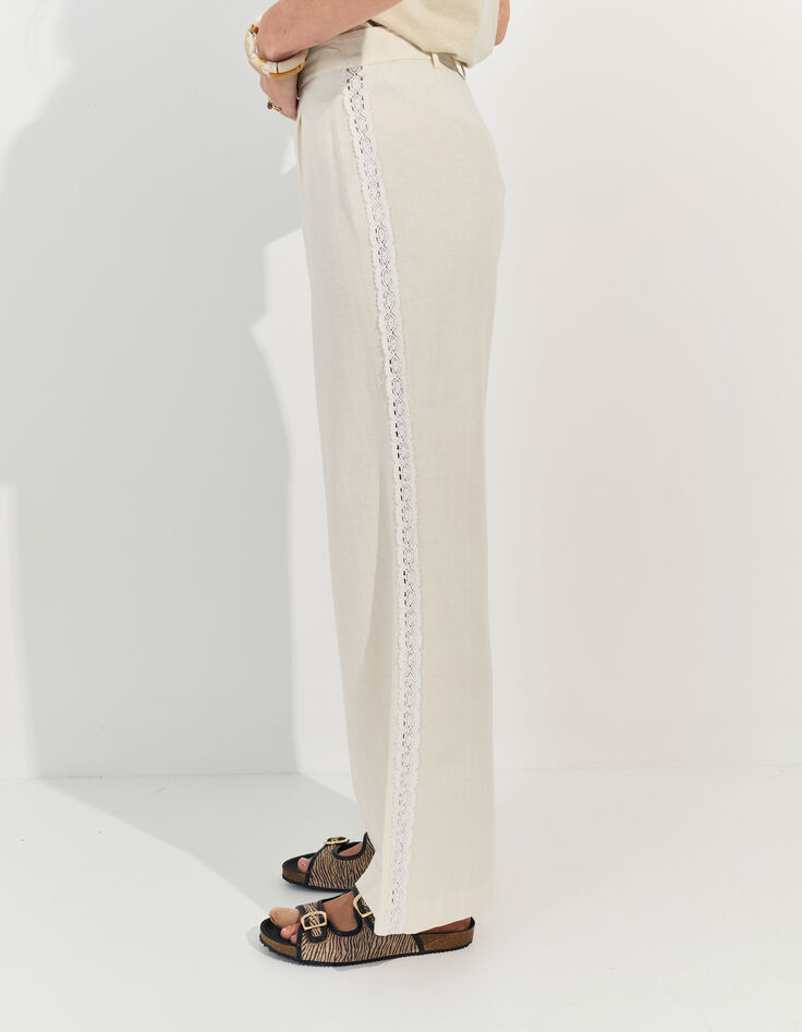 PALATIA - Pantalon blanc bandes dentelle -3