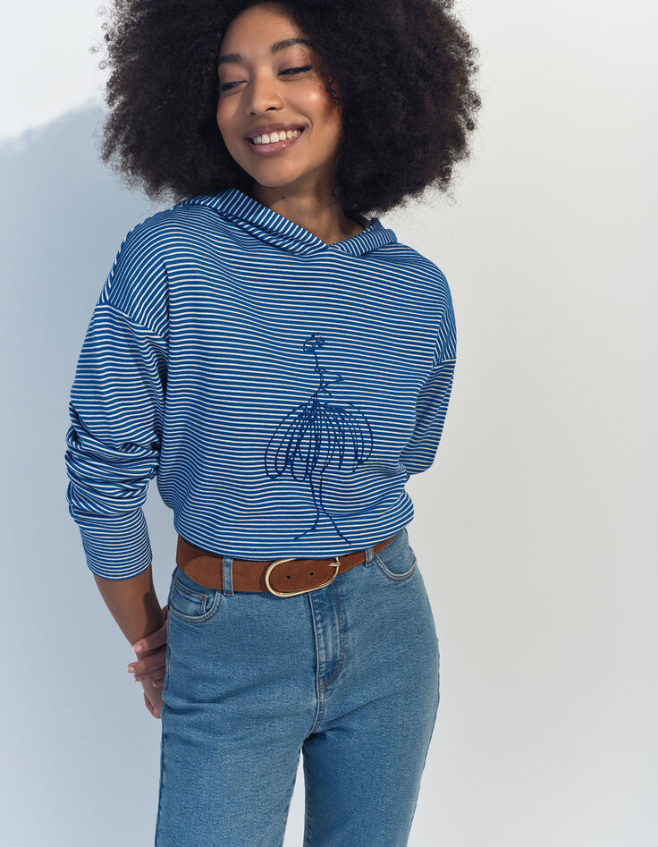MELKI - T-shirt marinière à capuche danseuse pailletée -1