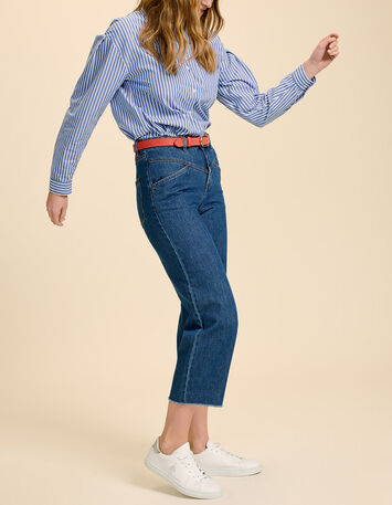 LE CHARLIE - Jean droit bleu cropped à bas frangés-2