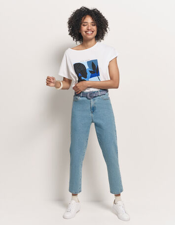 MAGICA - T-shirt écru coton bio danseuse bleue revisitée-2