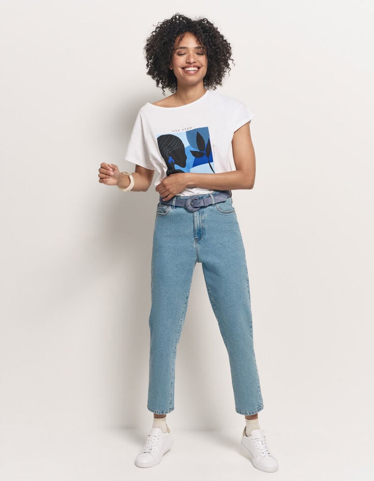 MAGICA - T-shirt écru coton bio danseuse bleue revisitée-2 MAGICA - T-shirt écru coton bio danseuse bleue revisitée-2