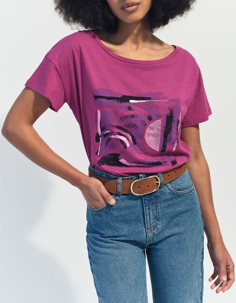 MAURO - T-shirt violet coton bio arty g&eacute;om&eacute;trique  - One Step